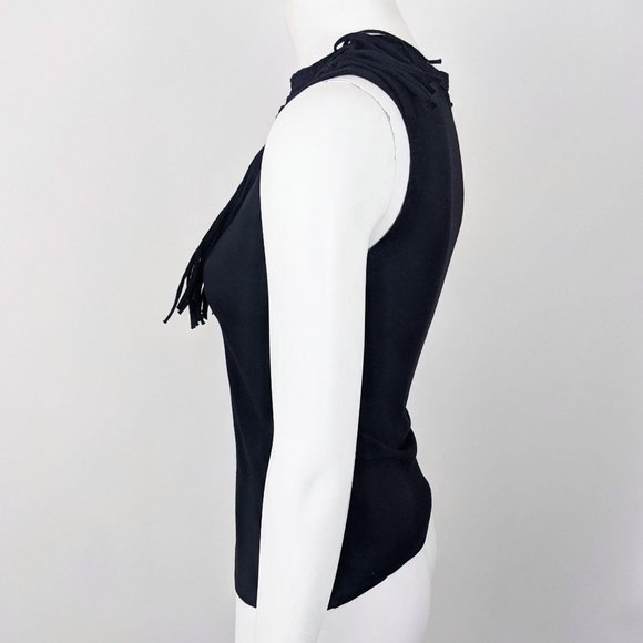 Pam & Gela Fringe Tank Top XS Black Crew Neck - Picture 3 of 9
